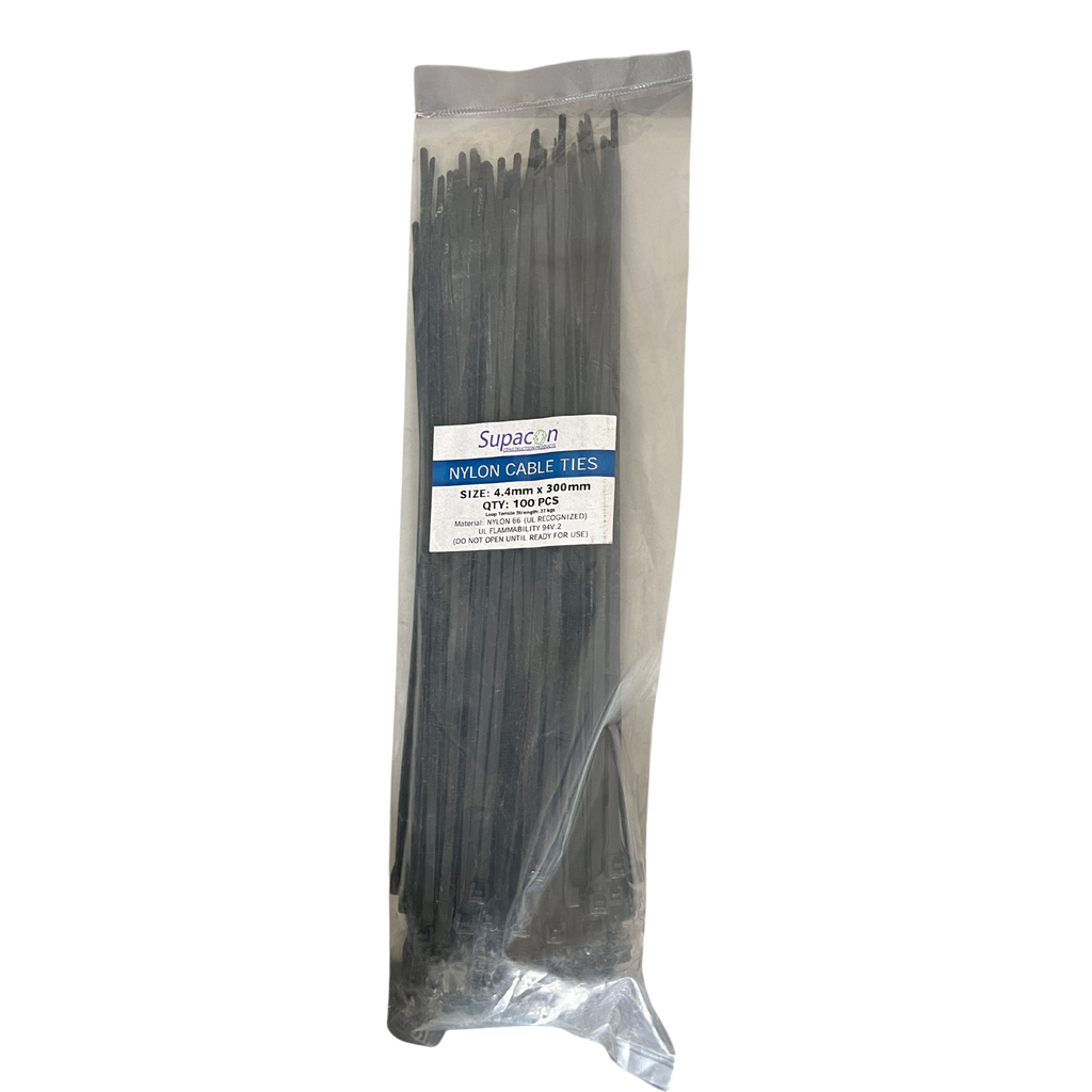 Black Nylon Cable Zip Ties - 4.4mm x 300mm (100 per pack) - L&N GROUP