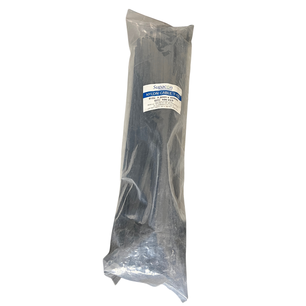 Black Nylon Cable Zip Ties - 7.2mm x 400mm (100 per pack) - L&N GROUP