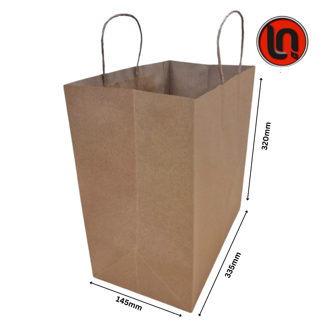 250 PCs Kraft Paper Carry Twist Handle Bags - 335mm x 145mm x 320mm - 100gsm