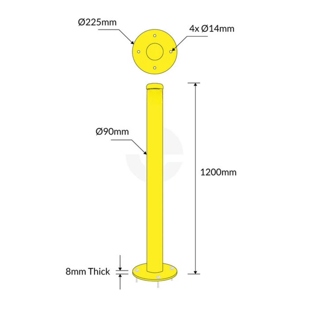 Yellow Bollard - 90mm x 900mm