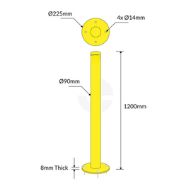 Yellow Bollard - 90mm x 900mm